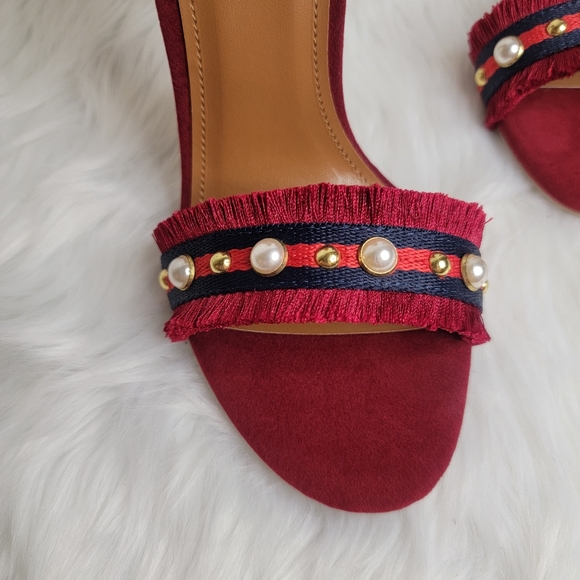 Suede ankle strap heels and rhinestones. - Picture 6 of 9